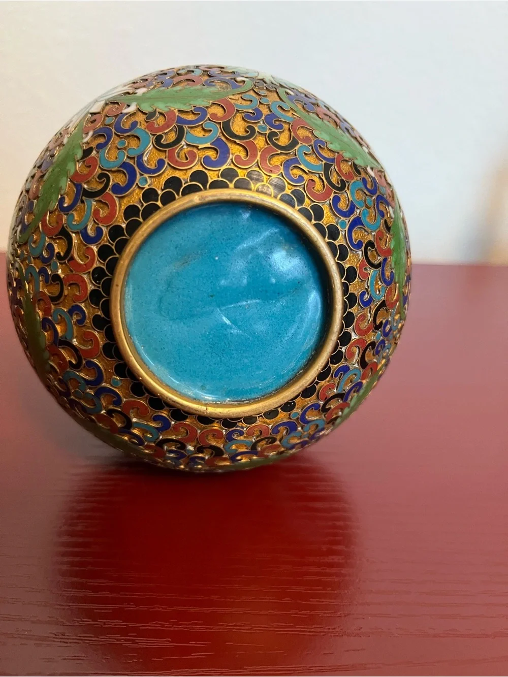 Vintage Chinese Cloisonné 6-Inch Brass Vase Intricate Lotus Flower & Swirl Motif